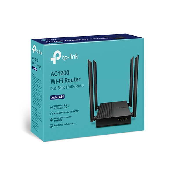 Bộ phát WiFi TP-Link Archer C64 với thiết kế nhỏ gọn, 4 cổng LAN Gigabit, và phủ sóng rộng cho gia đình và văn phòng