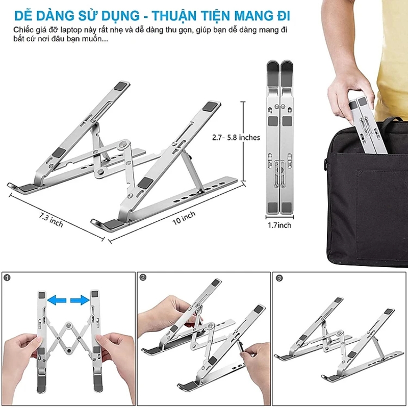 Kệ đỡ laptop gấp gọn bỏ balo, hỗ trợ làm việc hiệu quả