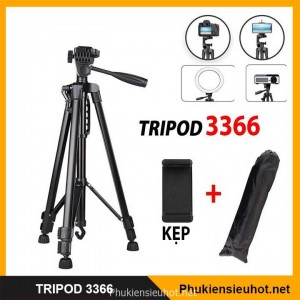 Chân giá đỡ điện thoại, máy ảnh Tripod 3366 cao 140cm có tay cầm quay phim chuyên Youtuber (Hàng loại 1)