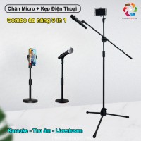 Combo Chân Micro Đứng Kèm Giá Kẹp Điện Thoại, Phụ Kiện Hoàn Hảo Cho Thu Âm, Hát Karaoke