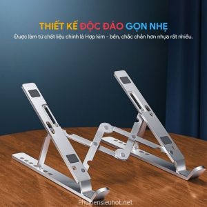 Giá Đỡ Laptop, Macbook Hợp Kim Nhôm 2 Thanh Chéo Gấp Gọn, Tản Nhiệt Hiệu Quả, 7 Nấc Điều Chỉnh Góc Độ