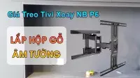 Lắp Giá TreoTivi Xoay Dạng Hộc Gỗ Âm Tường Cho Tivi 65inch Tại TPHCM