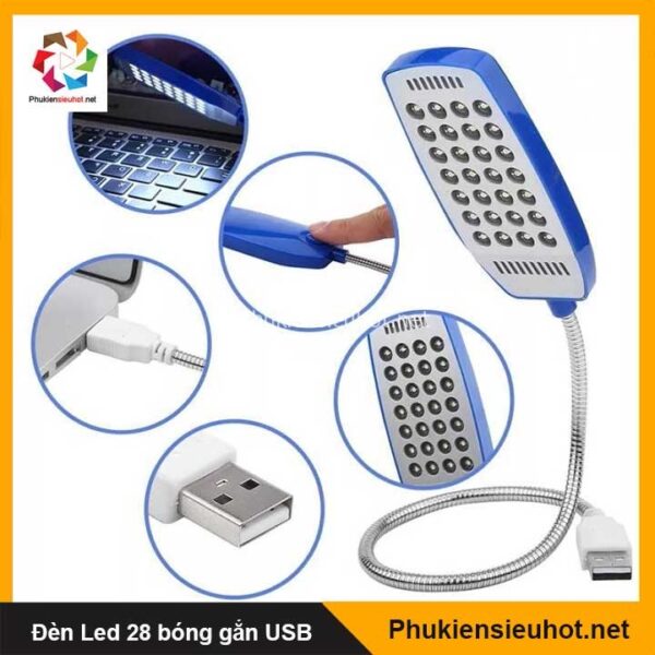 Đèn Led 28 Bóng Để Bàn Siêu Sáng USB Thân Kim Loại Uốn Dẻo