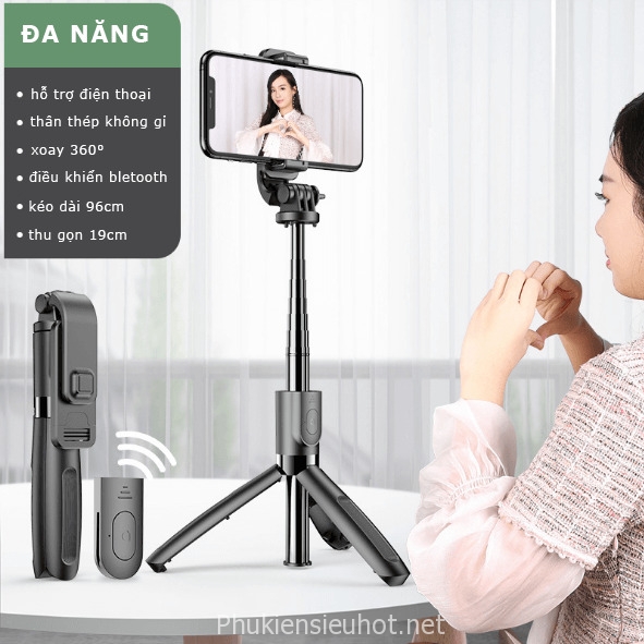 Gậy Chụp Hình Selfie L02 Chân Tripod Với Bluetooth, Kéo Dài 100Cm, Dành Cho Điện Thoại Và GoPro