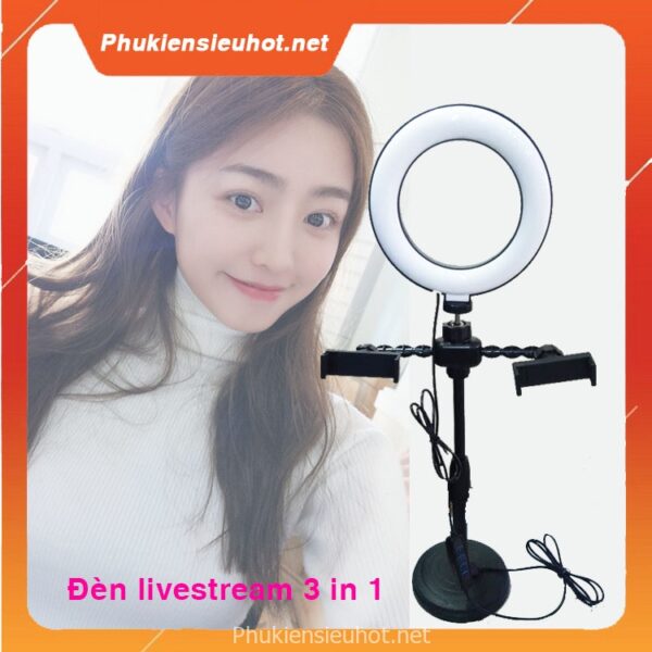 Đèn led livestream 16cm để bàn mini tích hợp 2 kẹp điện thoại kiểu chữ T