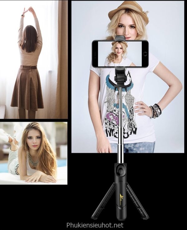 Gậy selfie bluetooth 3 chân tripod XT09 xoay điện thoại dọc ngang