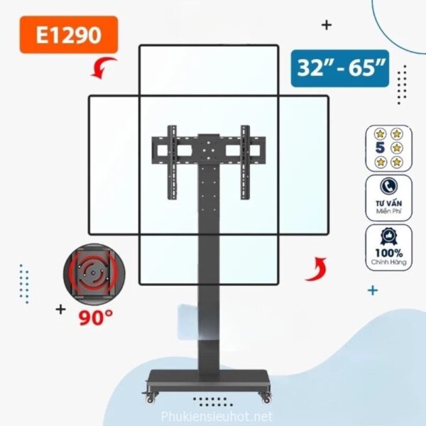 Giá Treo Tivi Di Động Ergotek E1290 Xoay TV Ngang Dọc 90°, Bánh Xe Tiện Lợi, Tương Thích TV 32-65inch