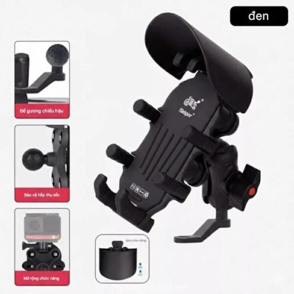 Kẹp Điện Thoại Gắn Chân Gương Xe Máy NETPOR Có Mũ Che Mưa Nắng TQ-099