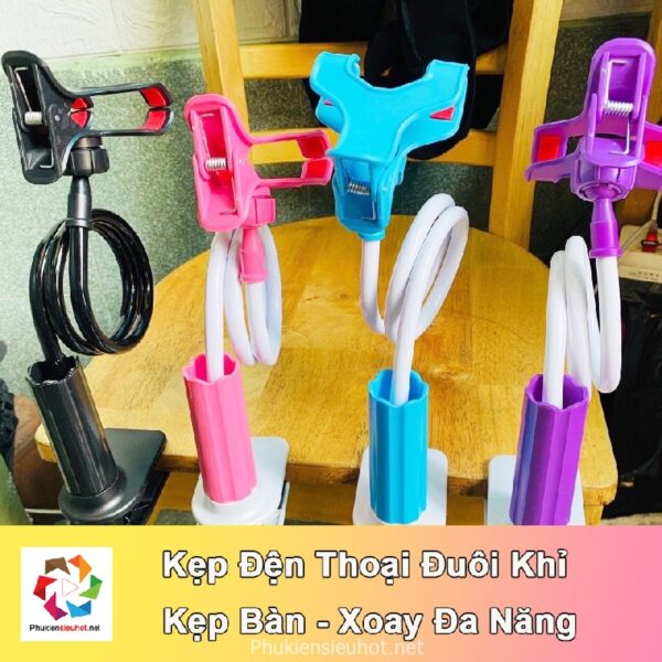 Giá Kẹp Điện Thoại Đuôi Khỉ Xoay 360 Độ, Kẹp Bàn Ống Lớn Mẫu Mới