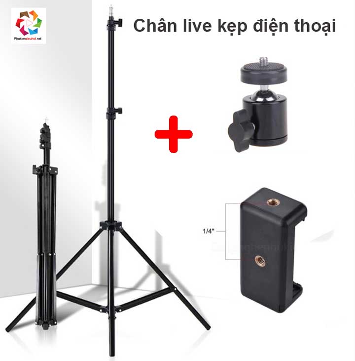 Chân livestream giá đỡ điện thoại 3 chân, tripod cao 2m