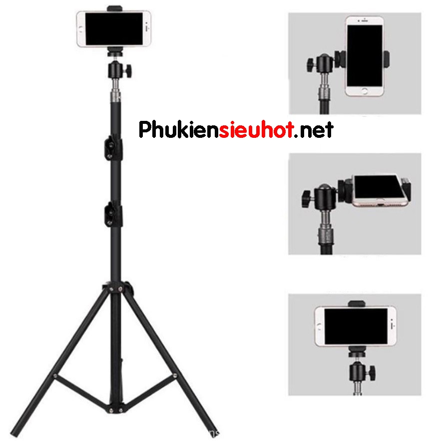 Chân livestream giá đỡ điện thoại 3 chân, tripod cao 2m