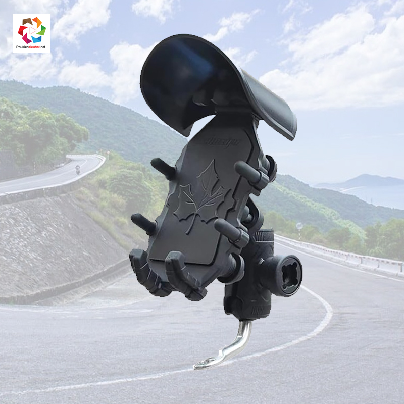 Giá đỡ kẹp điện thoại xe máy M286 — Chống rung, có mái che nắng & khóa chống trộm