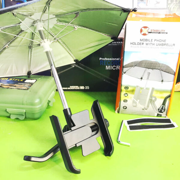 Giá đỡ kẹp điện thoại xe máy kim loại M302 kèm dù mini che năng, che mưa tiện lợi