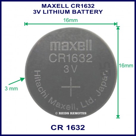 Pin maxell CR1632 vỉ 5 viên 3V Lithium – kích thước