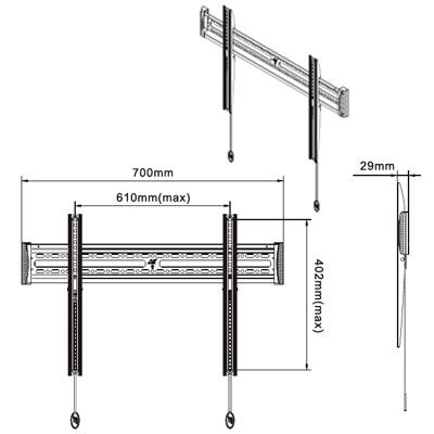 Thông số ký thuật Giá treo Tivi cố định siêu sát tường C3FG cho Tivi 40"- 75"