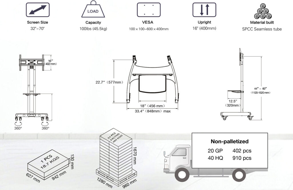 Thông số kỹ thuật giá treo tivi NB AVA1500-60-1P