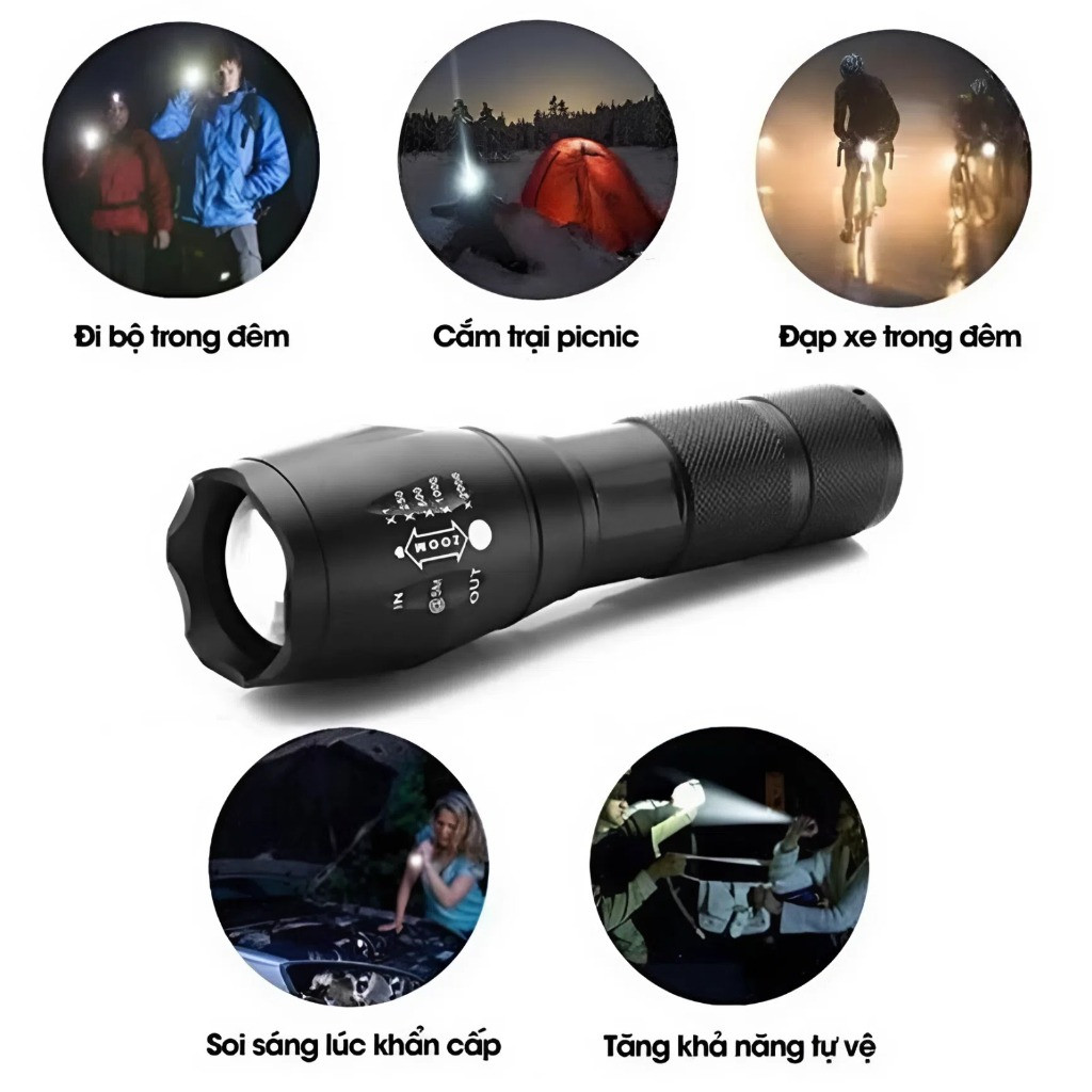 Đèn pin siêu sáng XML-T6 dùng du lịch, thám hiểm, cứu hộ, tự vệ nhỏ gọn tiện lợi