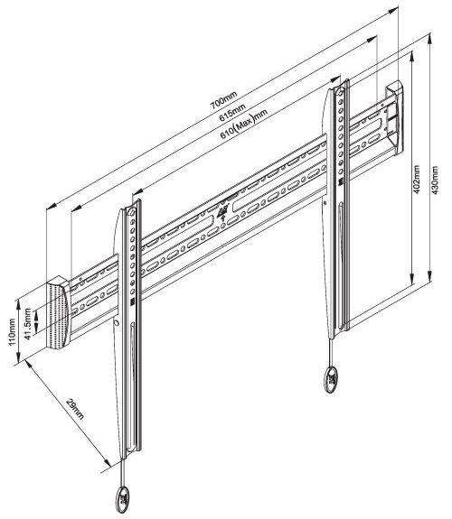 gia-treo-tivi-ap-sat-tuong-C3F-G-TV-40-75inch (2) kích thước Giá treo Tivi cố định siêu sát tường C3FG cho Tivi 40"- 75"