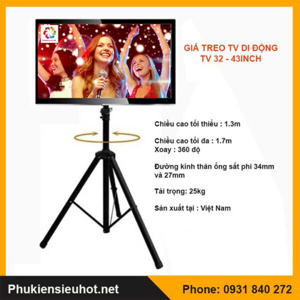 Giá Treo Tivi Di Động 3 Chân Treo Tivi 32inch- 55inch Dùng Hát Karaoke, Tiệc cưới, Sân Khấu Nhỏ