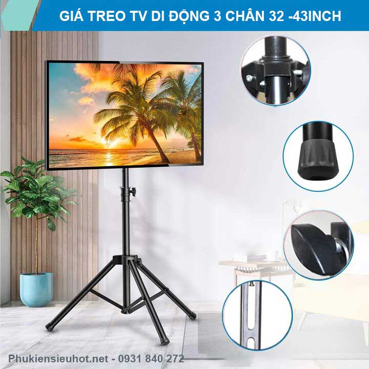 Giá Treo Tivi Di Động 3 Chân Treo Tivi 32inch- 50inch Dùng Hát Karaoke