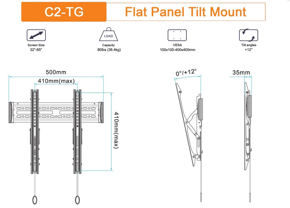 Thông số ký thuật Giá treo tivi gật gù 32 - 65 inch C2TG