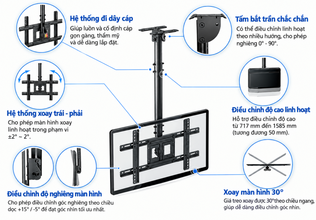 Giá treo tivi thả trần GLTECH T560-15G tải trọng 68kg