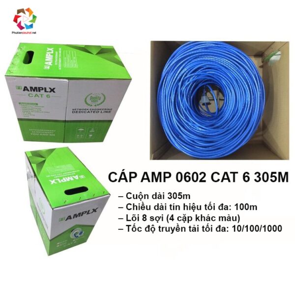 Dây Cáp Mạng UTP AMPLX 0602 CAT6, Thùng Cuộn Dài 305M