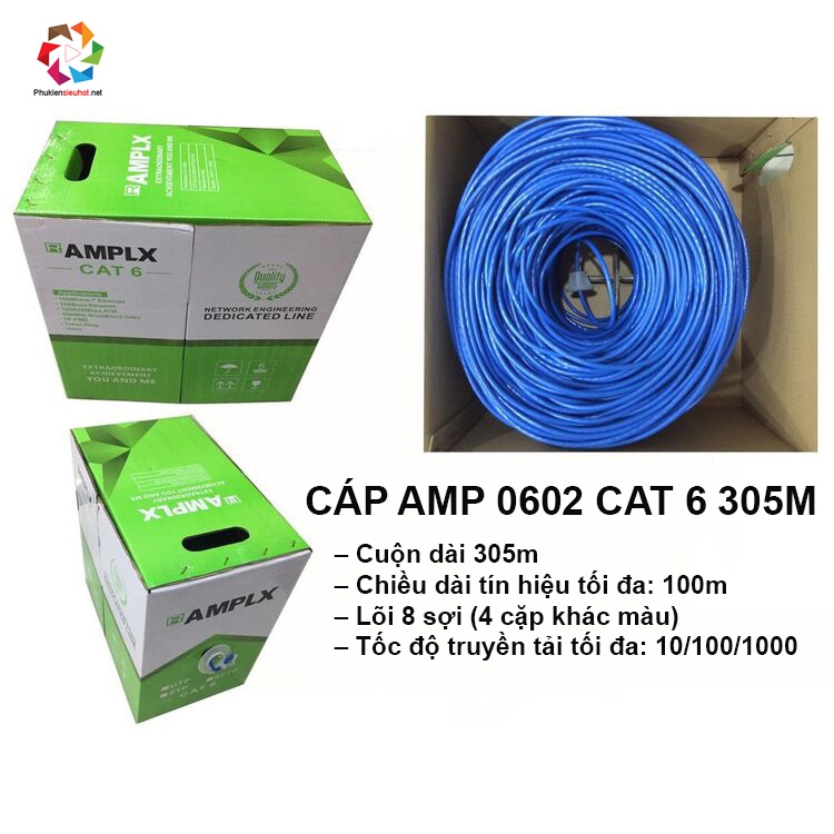Dây Cáp Mạng UTP AMPLX 0602 CAT6, Thùng Cuộn Dài 305M