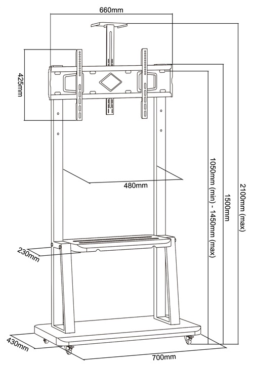 Thông số kỹ thuật Giá Treo Tivi Di Động G1700-1P 32–75 Inch